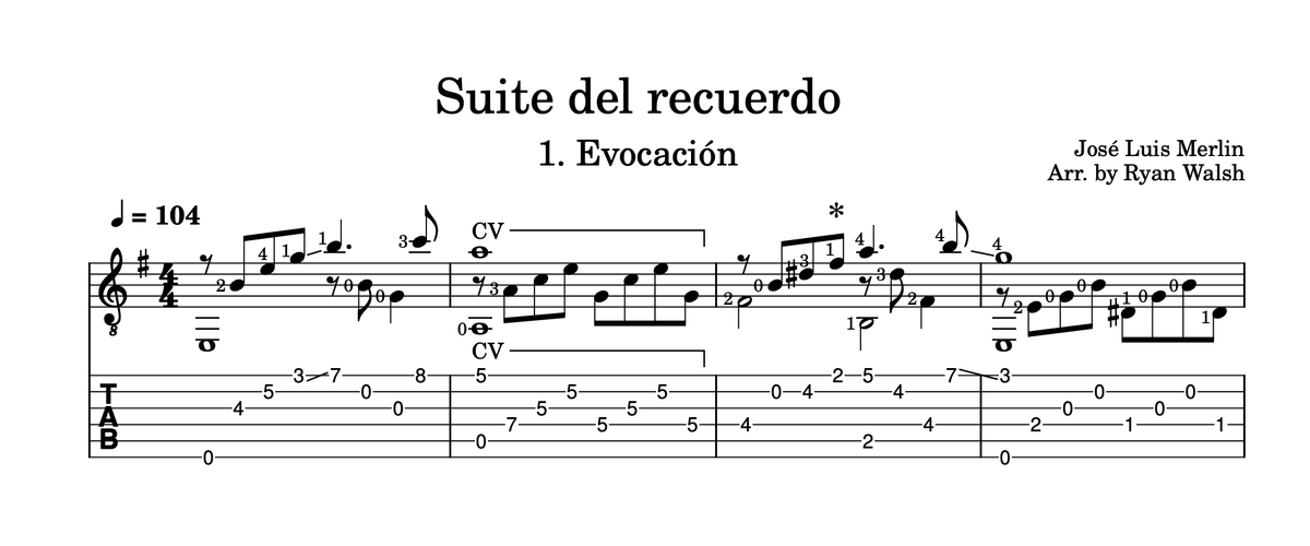 Evocación - Suite del recuerdo - Jose Luis Merlin - Classical Guitar tab and score