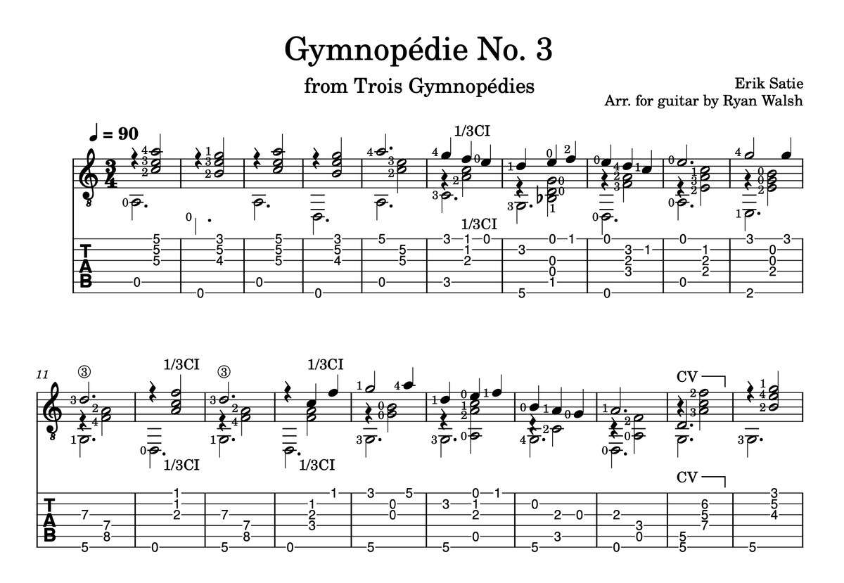 Gymnopedie no. 3 (for solo guitar) - Erik Satie