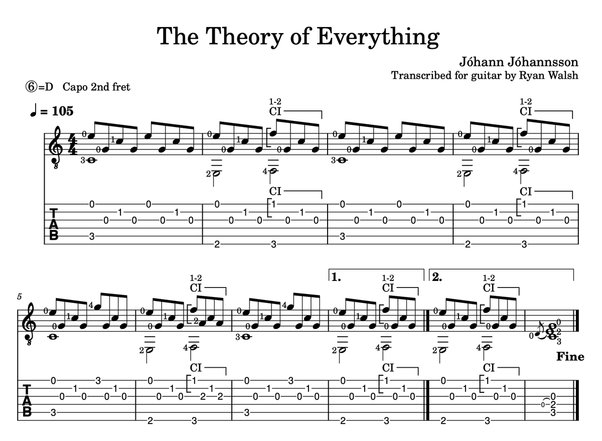 The Theory of Everything - Forces of Attraction - Johann Johannsson - for Guitar
