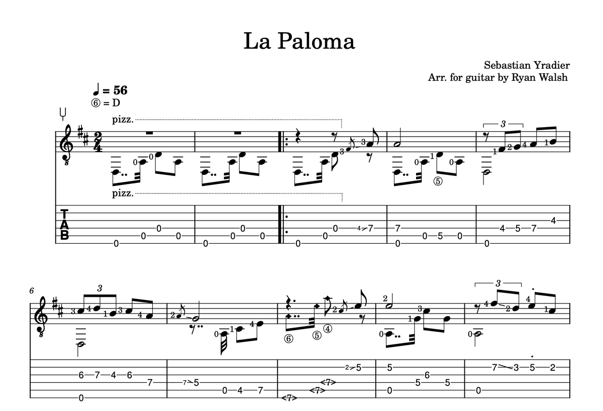 La Paloma for Classical Guitar - Sebastian Yradier