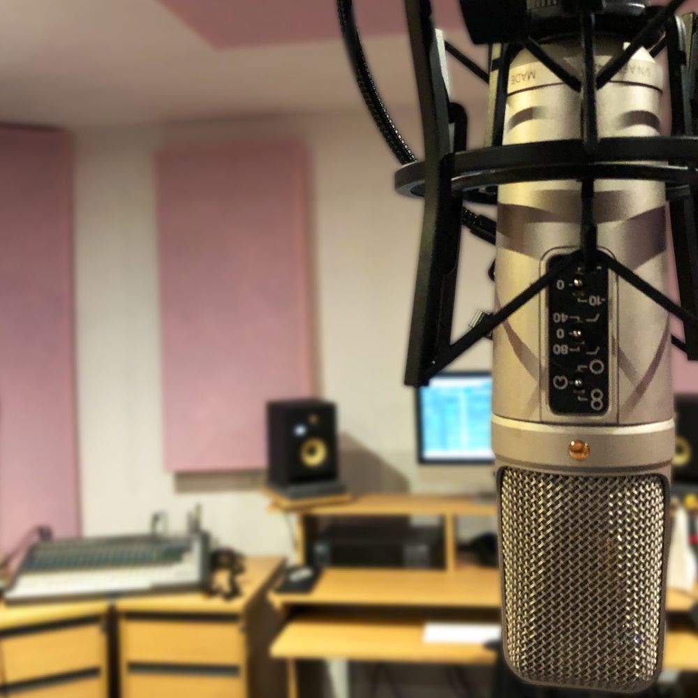 A vocal mic set up for recording in Warrington based music and production studio Big Pink Music