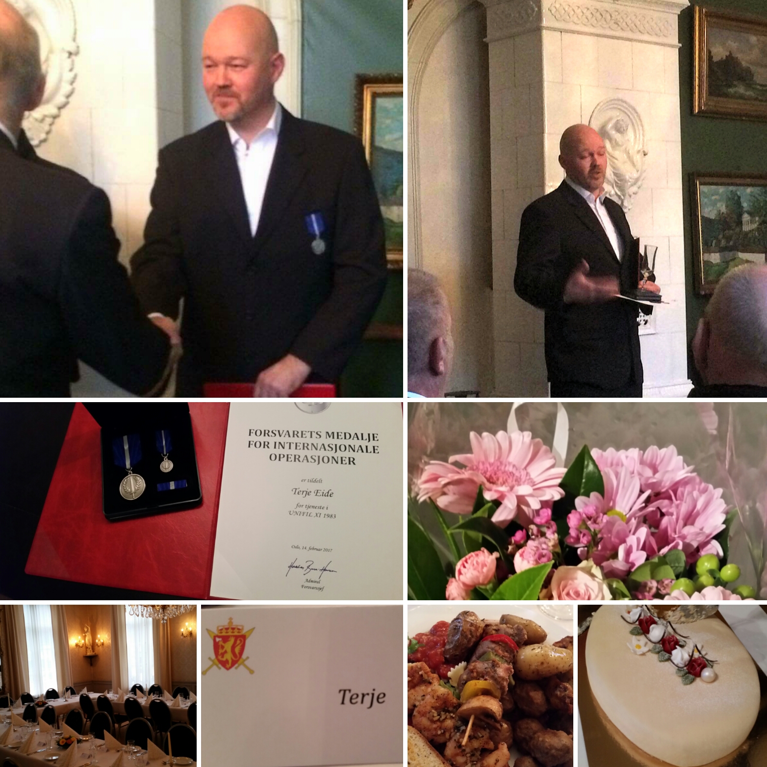 Terje Eide is receiving the Intops medal at Kronstad hovedgård in Bergen