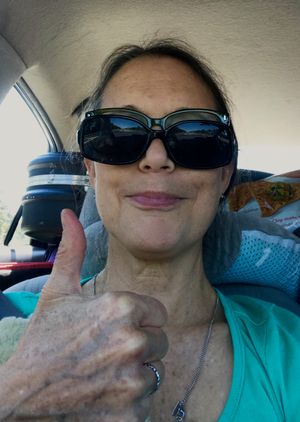 Me on our trip north, I forgot my clip-on sunglasses!